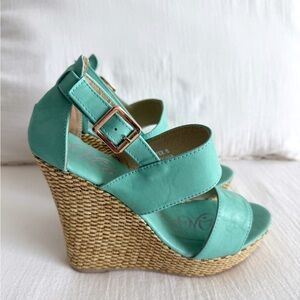 Turquoise blue espadrille wedges sandals